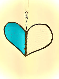 Teal Blue with Striped Clear Glass Heart