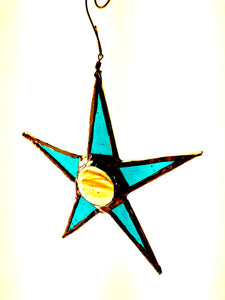 5" Teal Blue Star with Striped Yellow Middle