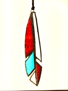Teal blue,Red, Clear Feather